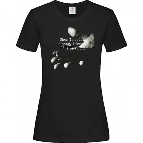Women's Black cotton T-shirt with Photo of Hand and Paw