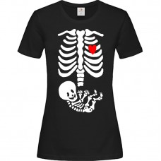 Γυναικείο T-Shirt Μαύρο Βαμβακερό με τύπωμα Σκελετο και Μωρό
