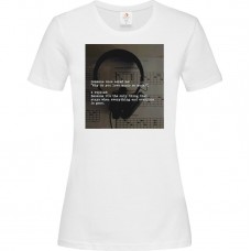 Γυναικείο T-Shirt Άσπρο Βαμβακερό με τύπωμα Φωτογραφία Why Do You Love Music So Much?