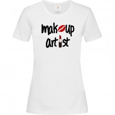 Γυναικείο T-Shirt Άσπρο Βαμβακερό με τύπωμα Makeup Artist Χείλη και Κραγιόν