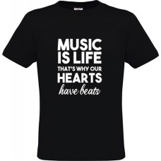 Ανδρικό T-Shirt Μαύρο Βαμβακερό με Στάμπα Κείμενο Music Is Life