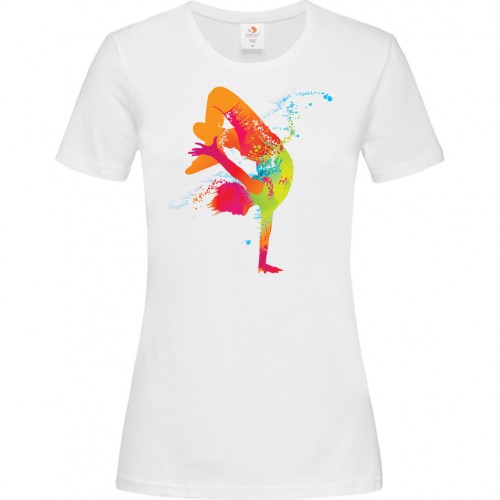 Women's white cotton T-shirt with Dance Figure Colorful Print