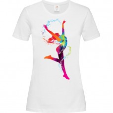 Γυναικείο T-Shirt Άσπρο Βαμβακερό με τύπωμα Χρωματιστή Όρθια Χορευτική Φιγούρα