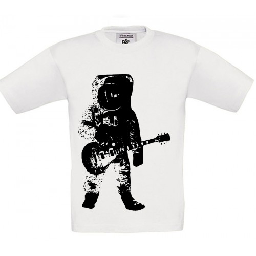 Children's T-Shirt White Cotton with Astronaut with Guitar