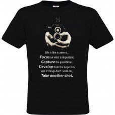 Ανδρικό T-Shirt Μαύρο Βαμβακερό με τύπωμα Κάμερα και Life is Like a Camera