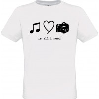 Ανδρικό T-Shirt Άσπρο Βαμβακερό με τύπωμα Μουσική Αγάπη Κάμερα Is All I Need