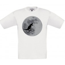 Children's T-Shirt White Cotton with Dinosaur on the Moon