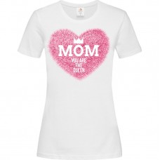 Γυναικείο T-Shirt Άσπρο Βαμβακερό με τύπωμα Καρδιά Mom You Are The Queen