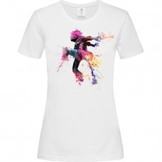 Γυναικείο T-Shirt Άσπρο Βαμβακερό με τύπωμα Χορευτική Φιγούρα Σε Άλμα