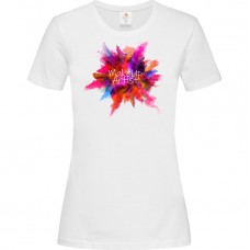 Γυναικείο T-Shirt Άσπρο Βαμβακερό με Χρωματιστό Splash Makeup Artist