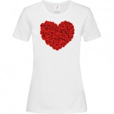 Γυναικείο T-Shirt Άσπρο Βαμβακερό με τύπωμα Καρδιά από Τριαντάφυλλα