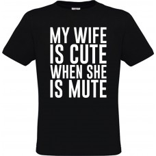 Men's Black Cotton T-Shirt with Print My Wife Is Cute When She Is Mute