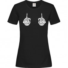 Γυναικείο T-Shirt Μαύρο Βαμβακερό με τύπωμα Χέρια Σκελετό