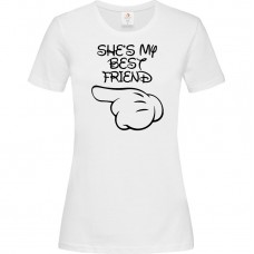 Women's T-Shirt White Cotton with She Is My Best Friend Print