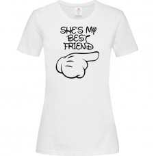 Women's T-Shirt White Cotton with She Is My Best Friend Print