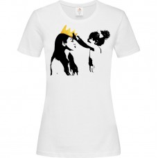 Women's T-Shirt White Cotton with Digital Print Mother with Crown and Child