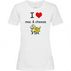 Women's T-Shirt White Cotton with Digital Print I Love Mac & Cheese