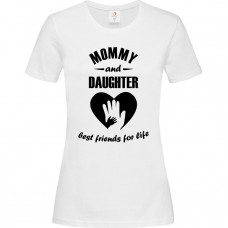 Women’s T-Shirt White Cotton with Digital Print Mommy and Daughter
