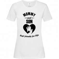 Women’s T-Shirt White Cotton with Digital Print Mommy and Son