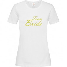 Women's T-Shirt White Cotton with Team Bride Gold Print