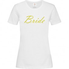Women's T-Shirt White Cotton with Gold Bride Print