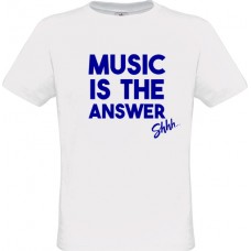 Ανδρικό T-Shirt Άσπρο Βαμβακερό με Τύπωμα από Βινύλιο Music Is The Answer