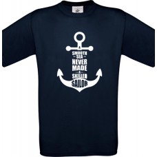 Ανδρικό T-Shirt Navy Blue Βαμβακερό με Τύπωμα από Βινύλιο A Smooth Sea Never Made A Skilled Sailor σε Άγκυρα