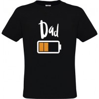 Ανδρικό T-Shirt Μαύρο Βαμβακερό με Στάμπα Dad και Μπαταρία που Αδειάζει