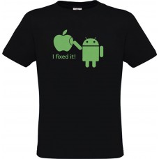 Men's Black Cotton T-Shirt with Adroid Fixing Apple Print