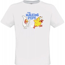  Men's White Cotton T-Shirt with Chicken Walking Pepe Print