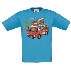 Children's T-Shirt Light Blue Cotton with Van and Animals