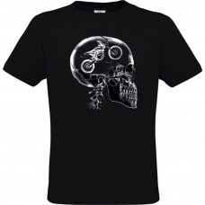 Men’s T-Shirt Black Cotton with Head X-ray and Motorbike