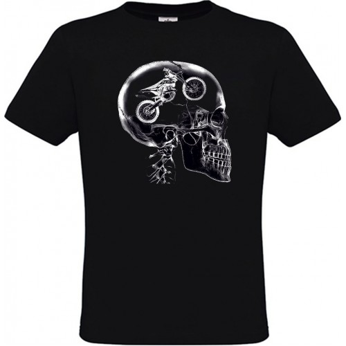 Men’s T-Shirt Black Cotton with Head X-ray and Motorbike