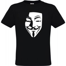  Men's Black Cotton T-Shirt with Anonymous Mask Print