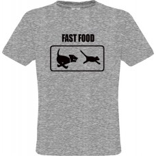 Ανδρικό T-Shirt Γκρίζο Βαμβακερό Με Στάμπα Γάτα και Σκύλο Fast Food