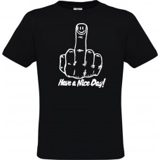 Ανδρικό T-Shirt Μαύρο Βαμβακερό με τύπωμα Δάκτυλο Have A Nice Day