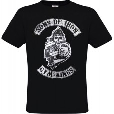 Ανδρικό T-Shirt Μαύρο Βαμβακερό με Στάμπα Bodybuilder Sons Of Iron Gym Kings