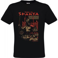 Ανδρικό T-Shirt Μαύρο Βαμβακερό με Στάμπα Σπαρτίατη και This Is Sparta Χρυσό Κοκκινο