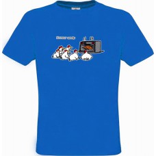 Man’s T-Shirt Blue Royal Cotton with Horror Movie and Chickens Print