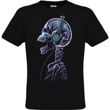 Men’s T-Shirt Black Cotton with Skeleton with Headphones