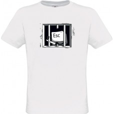 Men's White Cotton T-Shirt with Esc Key Breaking Out Print