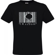 Men's Black Cotton T-Shirt with Broken Barcode and Freedom Print