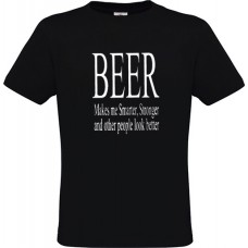 Men's Black Cotton T-Shirt with Beer Makes Me Smarter Stronger And Other People Look Better Print