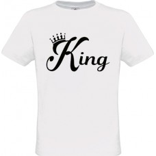 Men's White Cotton T-Shirt with King Print