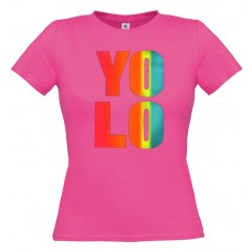 Γυναικείο T-Shirt Φούξια Βαμβακερό με Στάμπα YOLO Πολύχρωμη