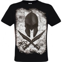 Ανδρικό T-Shirt Μαύρο Βαμβακερό με Στάμπα All Over Περικεφαλαία με Σπαθιά 300 Sparta