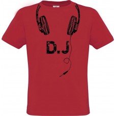 Ανδρικό T-Shirt Κόκκινο Βαμβακερό με Στάμπα Ακουστικά και DJ