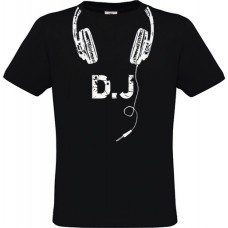 Ανδρικό T-Shirt Μαύρο Βαμβακερό με Στάμπα Ακουστικά και DJ