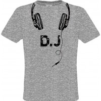 Ανδρικό T-Shirt Γρί Βαμβακερό με Στάμπα Ακουστικά και DJ