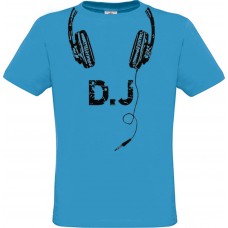 Ανδρικό T-Shirt Ανοιχτό Μπλε Βαμβακερό με Στάμπα Ακουστικά και DJ